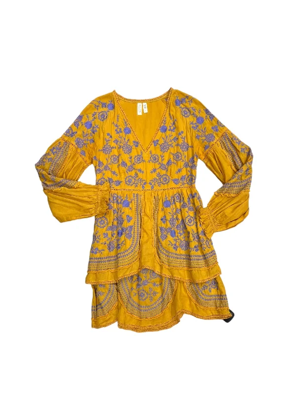Dress Casual Midi By Meadow Rue In Orange & Purple, Size: S Elegant Faux Wrap Midi Dress Dress Casual Midi By Meadow Rue In Orange & Purple, Size: S Elegant Faux Wrap Midi Dress