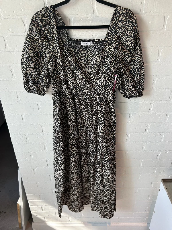 Dress Casual Midi By Mng In Black & Tan, Size: M Stylish Vintage Midi Dress