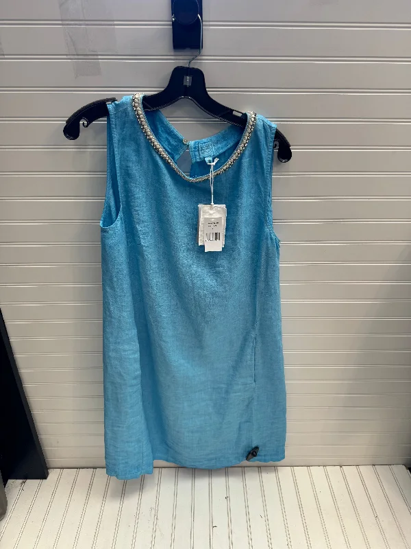 Dress Party Midi By 120% Lino In Blue, Size: Xl Stylish Midi Dress with Cuffs