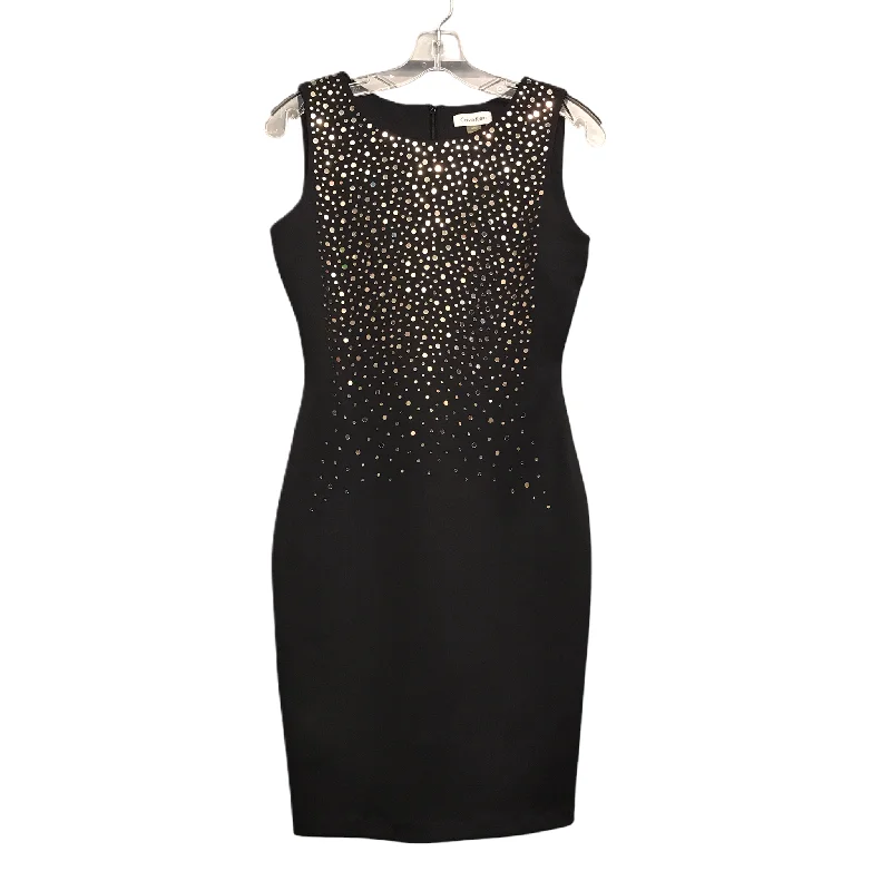 Dress Party Midi By Calvin Klein In Black & Gold, Size: S Fashionable Sheer Sleeve Midi Dress Dress Party Midi By Calvin Klein In Black & Gold, Size: S Fashionable Sheer Sleeve Midi Dress