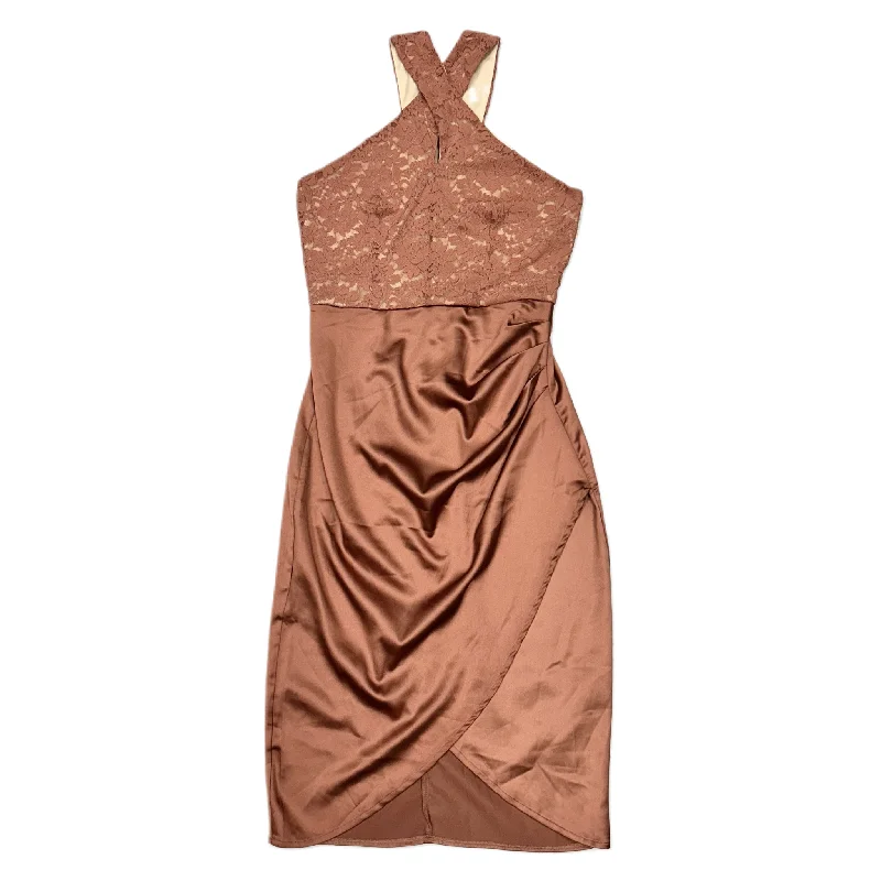 Dress Party Midi By Grace Karin In Bronze, Size: M Comfortable Ruched Midi Dress