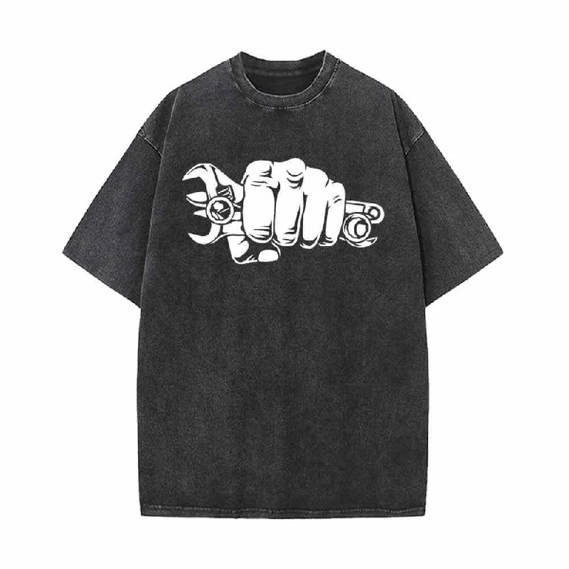 Wrenches Human Fist Vintage Washed T-shirt-- Fleece Fabric Down Fabric Feather Fabric Wrenches Human Fist Vintage Washed T-shirt-- Fleece Fabric Down Fabric Feather Fabric