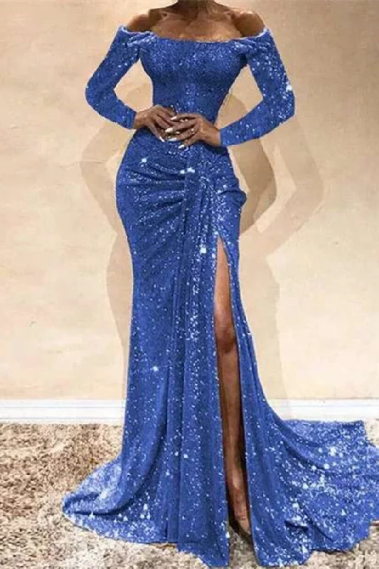 Zjkrl - Deep Blue Sexy Formal Solid Patchwork Slit Off the Shoulder Evening Dress Dresses Tunics New arrival Zjkrl - Deep Blue Sexy Formal Solid Patchwork Slit Off the Shoulder Evening Dress Dresses Tunics New arrival