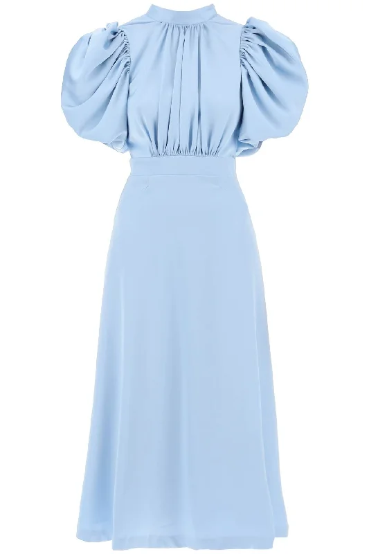 midi satin dress with balloon sleeves 1121061996 Placid Blue Fashionable A-Line Midi Dress